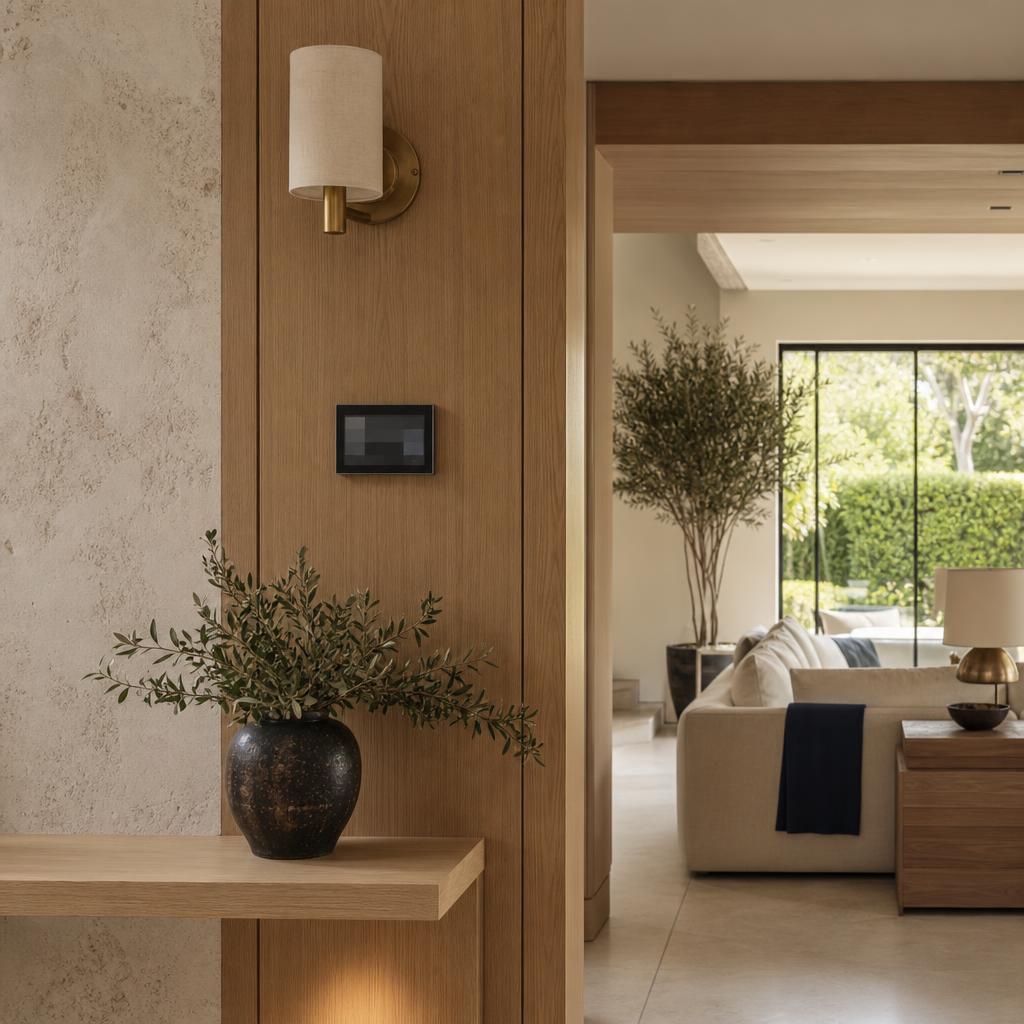 Wall-mounted touch panel used to control integrated home systems